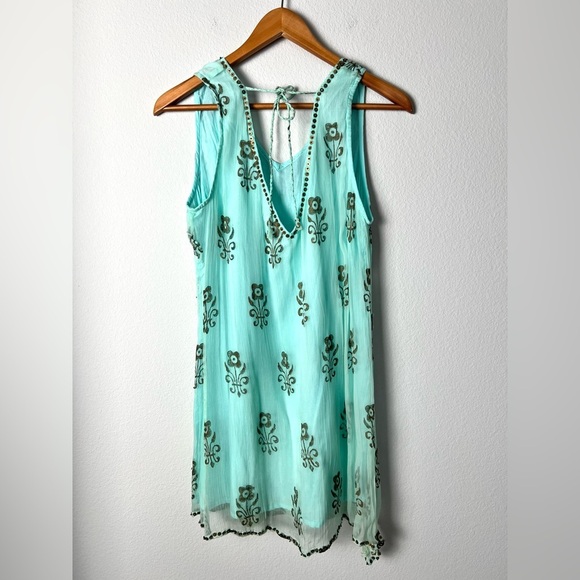 Beachy Printed Mini Dress with‎ Bead and Sequin Detail Resortwear Size Large - Picture 6 of 10